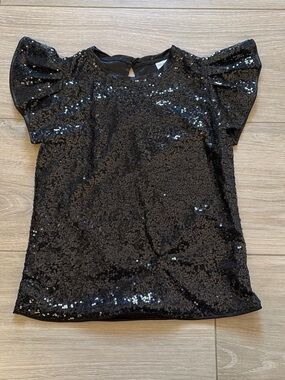 Black Sequin Short-Sleeve Women’s Top
